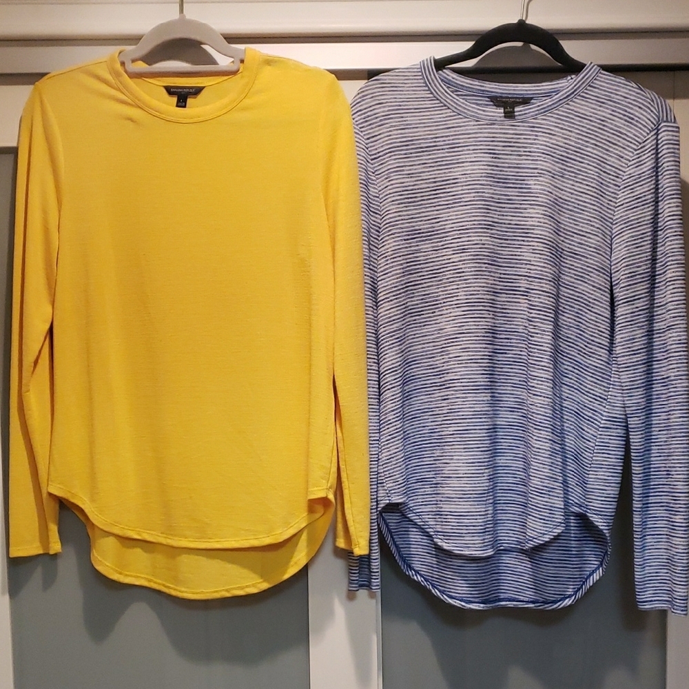 Banana Republic Yellow and Striped Blue Long Sleeve Tops